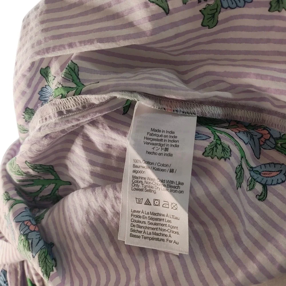 J.‎ Crew Striped Floral V-Neck Ruffle Blouse Purple White Coastal Boho Size S